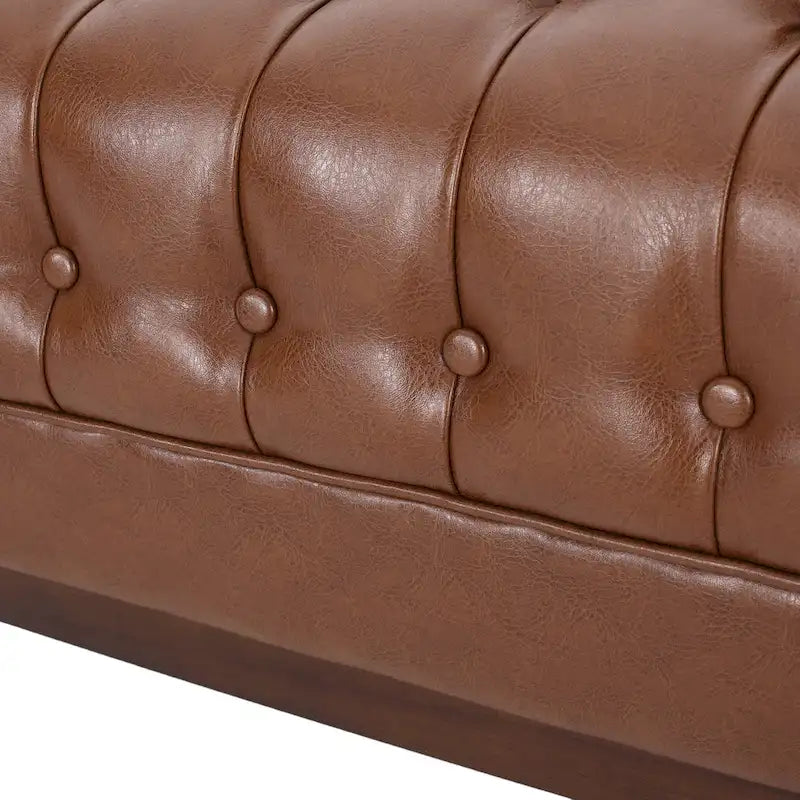 Canapé touffeté Mid-Century Modern – Revêtement en similicuir avec pieds en hévéa