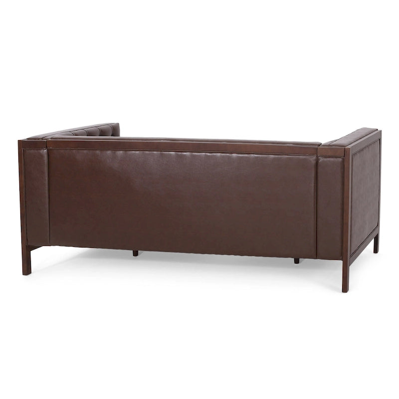 Canapé touffeté Mid-Century Modern – Revêtement en similicuir avec pieds en hévéa