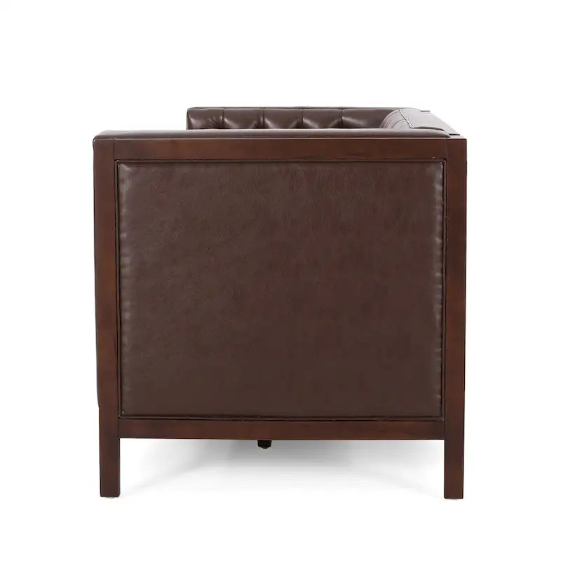 Canapé touffeté Mid-Century Modern – Revêtement en similicuir avec pieds en hévéa