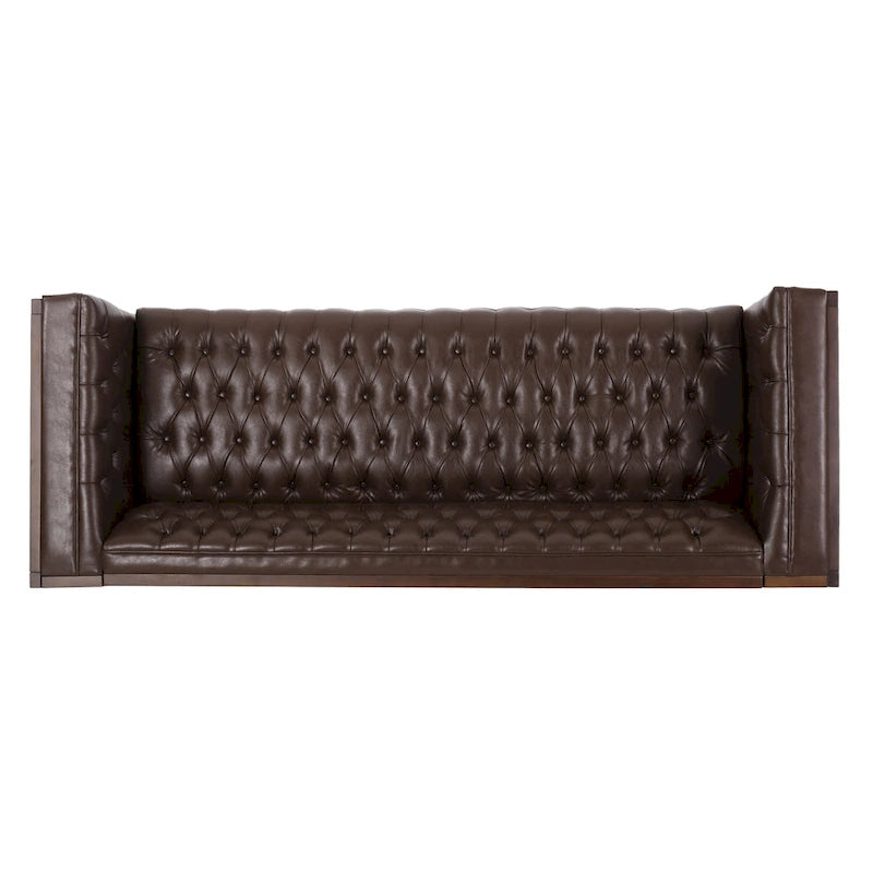 Canapé touffeté Mid-Century Modern – Revêtement en similicuir avec pieds en hévéa