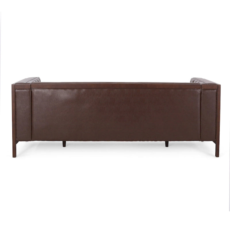 Canapé touffeté Mid-Century Modern – Revêtement en similicuir avec pieds en hévéa