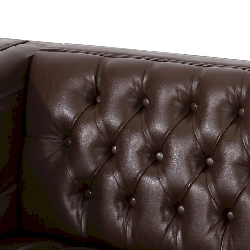 Canapé touffeté Mid-Century Modern – Revêtement en similicuir avec pieds en hévéa