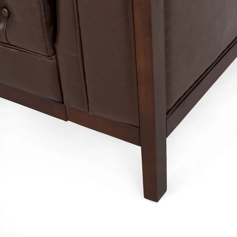 Canapé touffeté Mid-Century Modern – Revêtement en similicuir avec pieds en hévéa