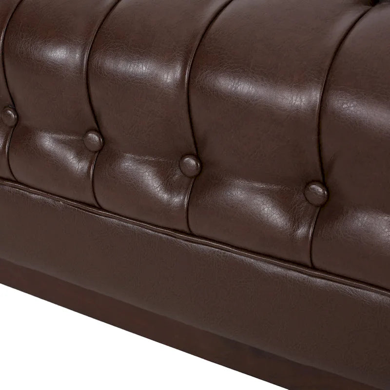 Canapé touffeté Mid-Century Modern – Revêtement en similicuir avec pieds en hévéa