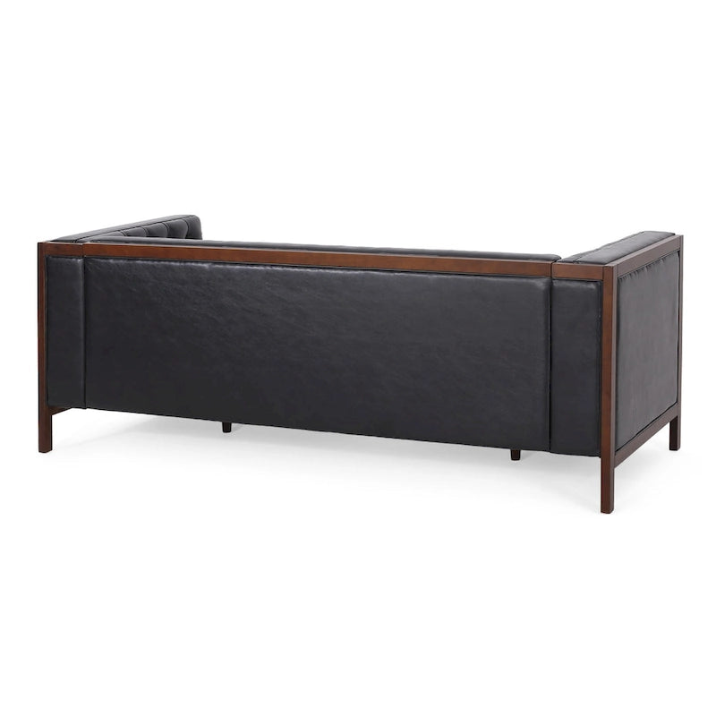 Canapé touffeté Mid-Century Modern – Revêtement en similicuir avec pieds en hévéa