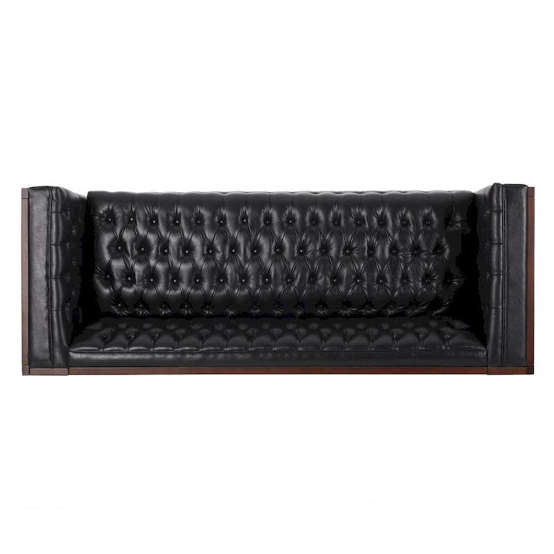Canapé touffeté Mid-Century Modern – Revêtement en similicuir avec pieds en hévéa