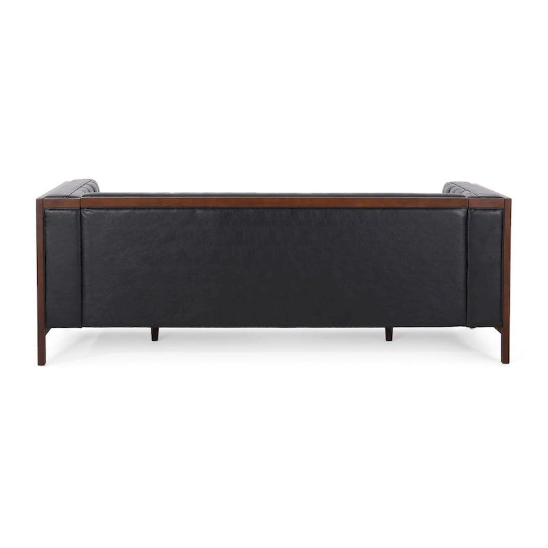 Canapé touffeté Mid-Century Modern – Revêtement en similicuir avec pieds en hévéa