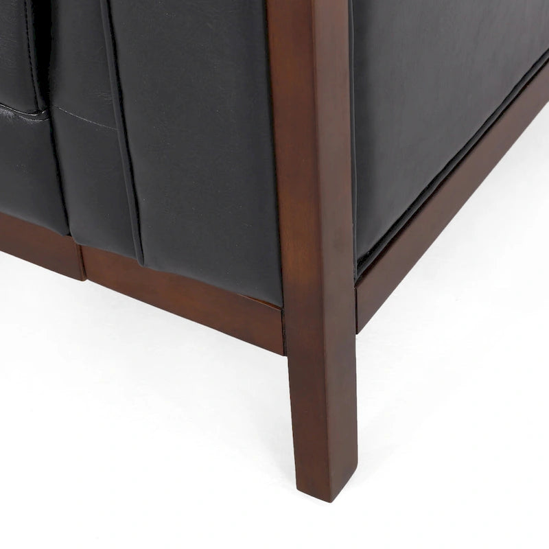 Canapé touffeté Mid-Century Modern – Revêtement en similicuir avec pieds en hévéa