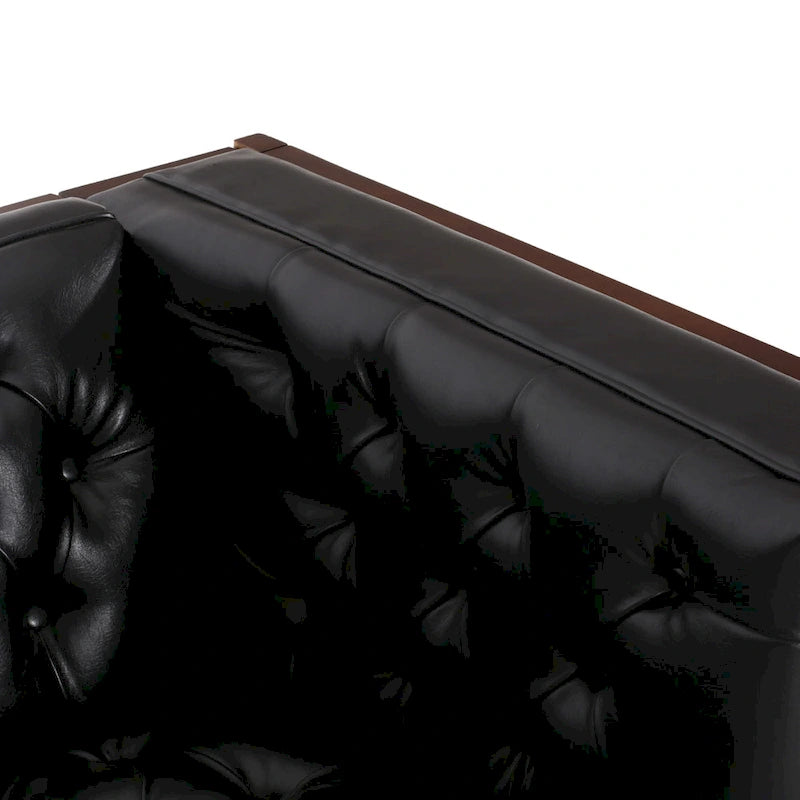 Canapé touffeté Mid-Century Modern – Revêtement en similicuir avec pieds en hévéa