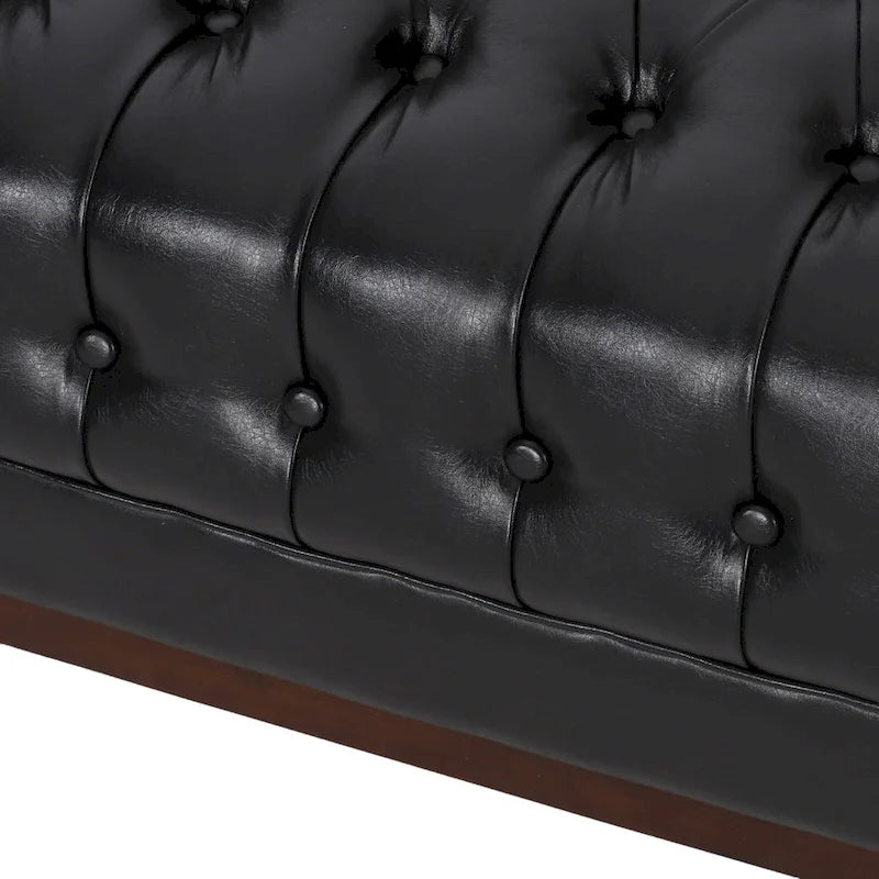 Canapé touffeté Mid-Century Modern – Revêtement en similicuir avec pieds en hévéa
