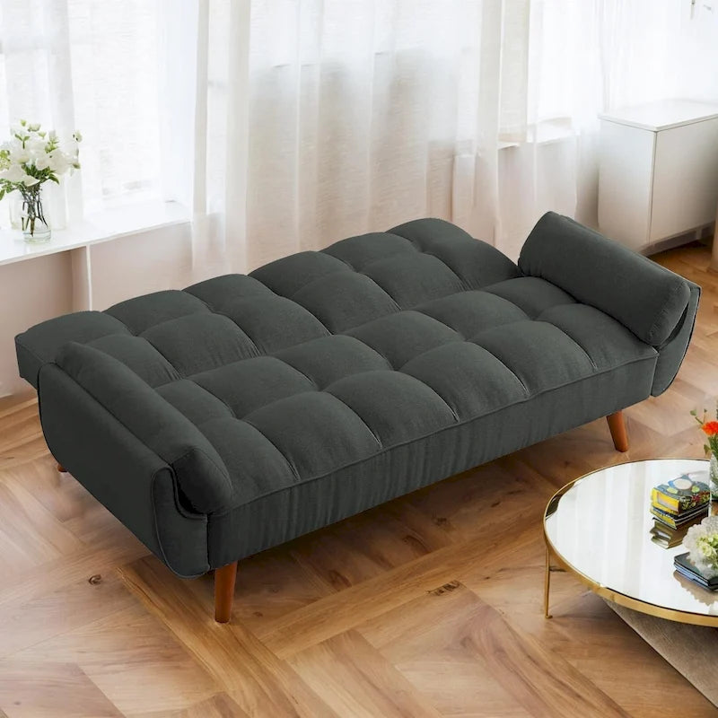 Canapé-lit futon convertible contemporain – 190 cm, revêtement en lin avec dossier réglable en deux parties