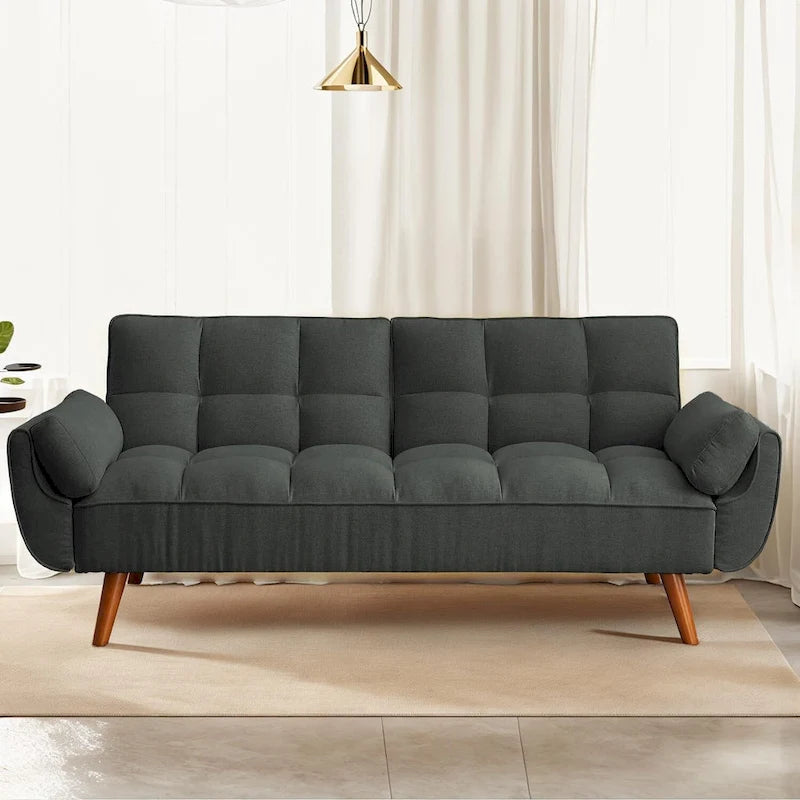 Canapé-lit futon convertible contemporain – 190 cm, revêtement en lin avec dossier réglable en deux parties