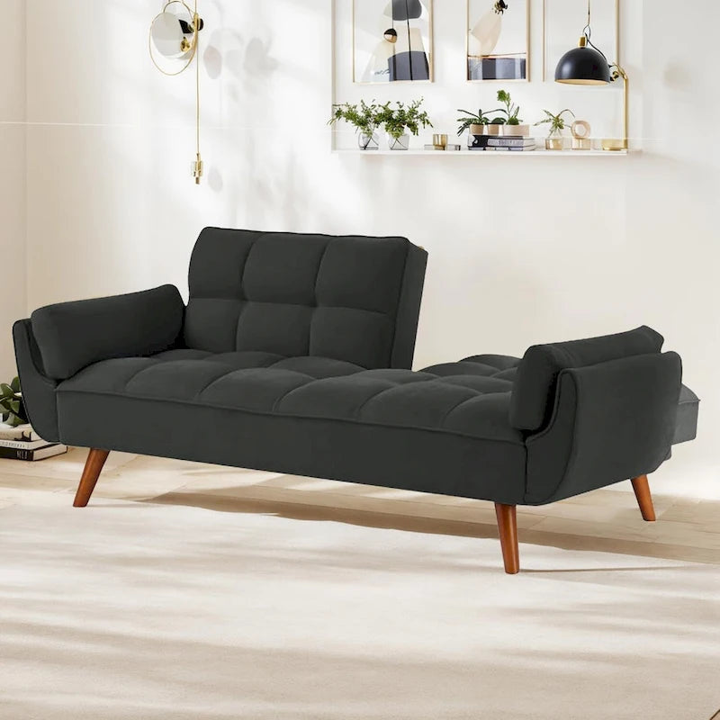 Canapé-lit futon convertible contemporain – 190 cm, revêtement en lin avec dossier réglable en deux parties