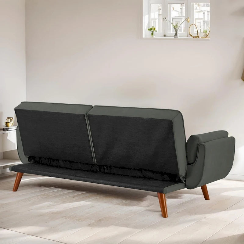 Canapé-lit futon convertible contemporain – 190 cm, revêtement en lin avec dossier réglable en deux parties