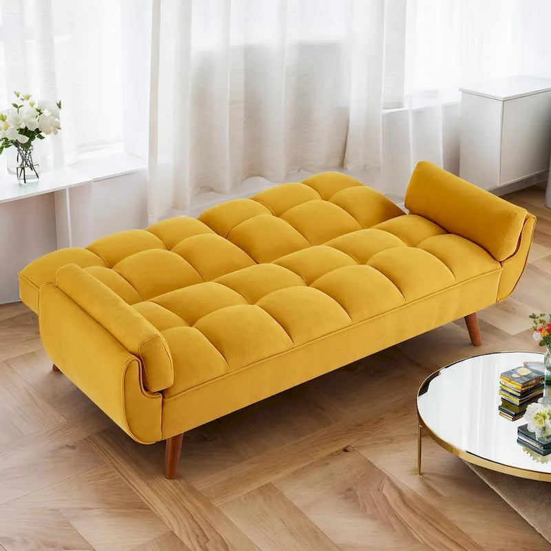 Canapé-lit futon convertible contemporain – 190 cm, revêtement en lin avec dossier réglable en deux parties
