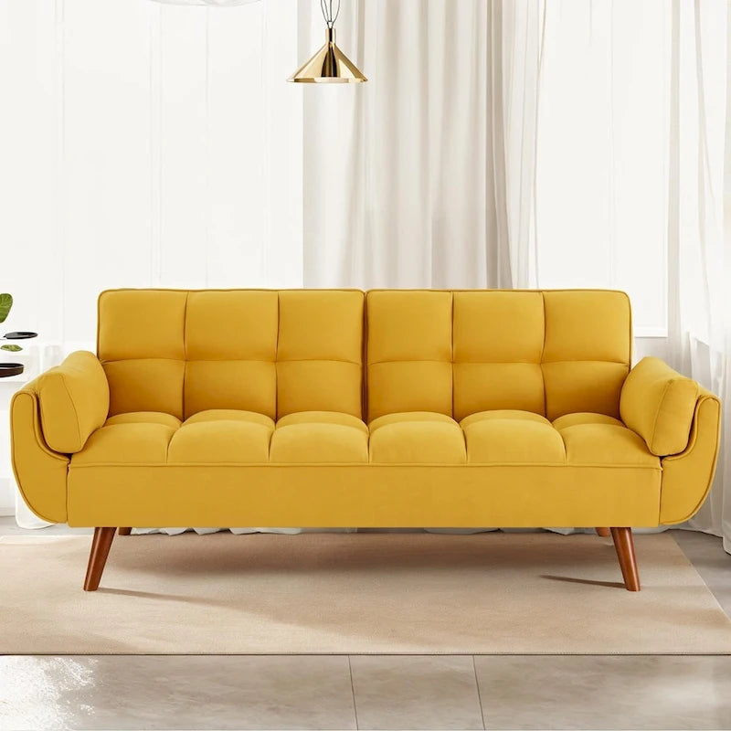 Canapé-lit futon convertible contemporain – 190 cm, revêtement en lin avec dossier réglable en deux parties