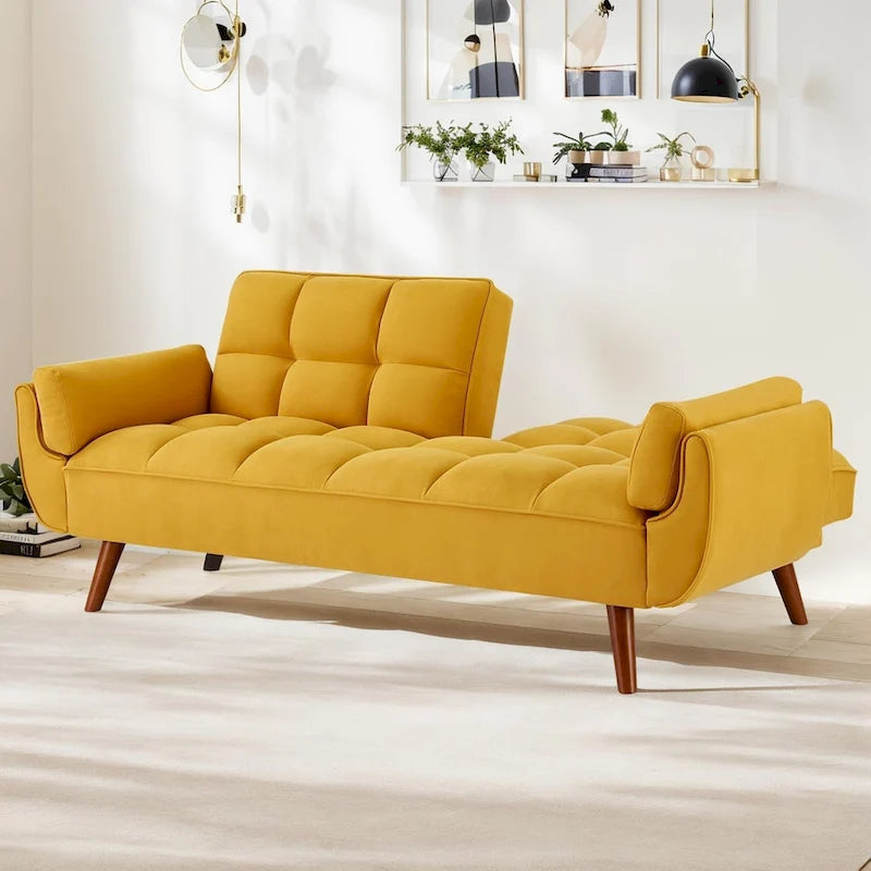 Canapé-lit futon convertible contemporain – 190 cm, revêtement en lin avec dossier réglable en deux parties