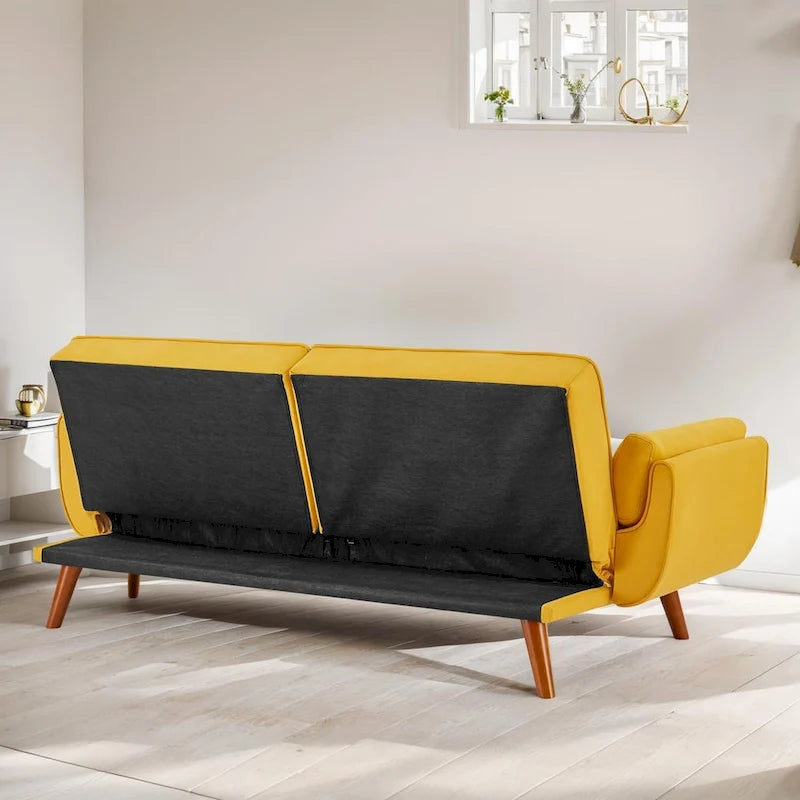 Canapé-lit futon convertible contemporain – 190 cm, revêtement en lin avec dossier réglable en deux parties