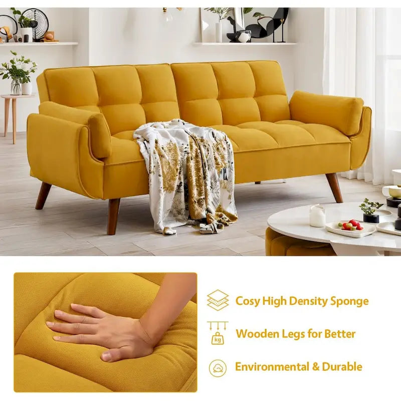 Canapé-lit futon convertible contemporain – 190 cm, revêtement en lin avec dossier réglable en deux parties