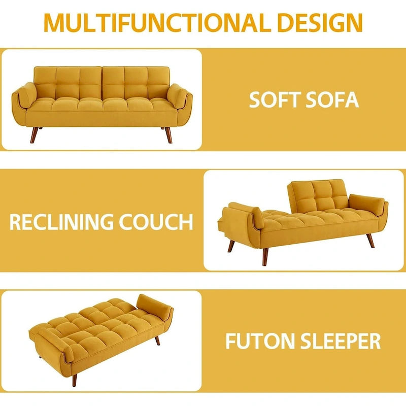 Canapé-lit futon convertible contemporain – 190 cm, revêtement en lin avec dossier réglable en deux parties