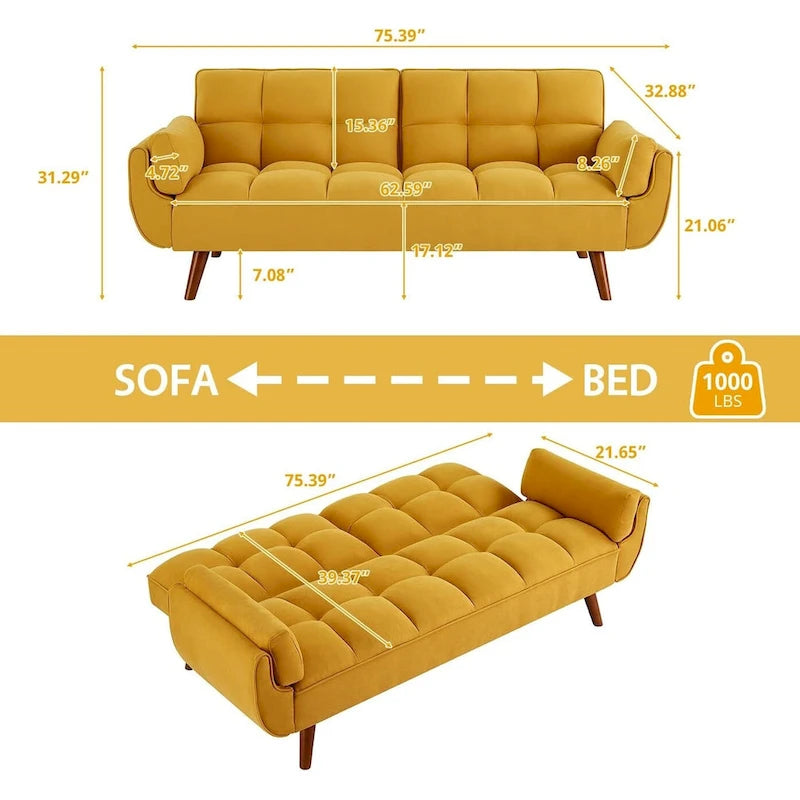 Canapé-lit futon convertible contemporain – 190 cm, revêtement en lin avec dossier réglable en deux parties