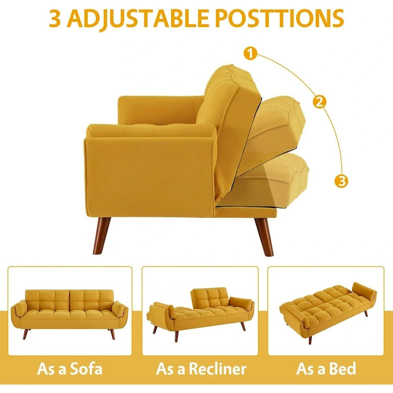 Canapé-lit futon convertible contemporain – 190 cm, revêtement en lin avec dossier réglable en deux parties