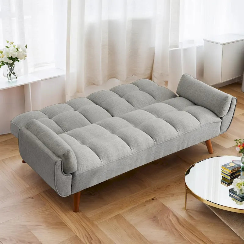 Canapé-lit futon convertible contemporain – 190 cm, revêtement en lin avec dossier réglable en deux parties