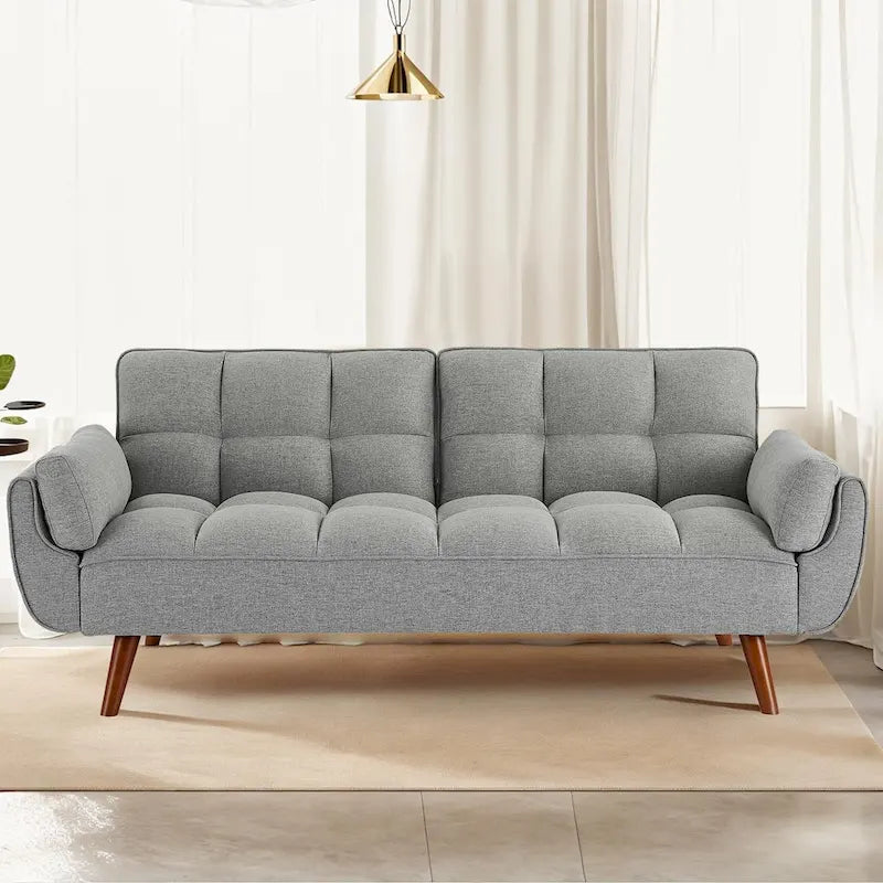 Canapé-lit futon convertible contemporain – 190 cm, revêtement en lin avec dossier réglable en deux parties