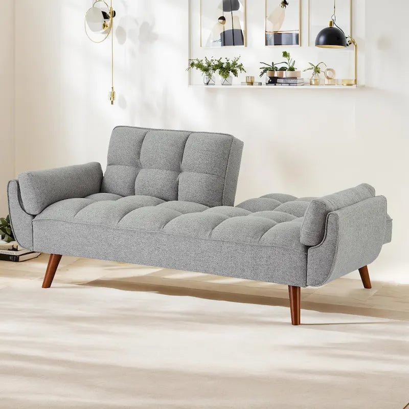 Canapé-lit futon convertible contemporain – 190 cm, revêtement en lin avec dossier réglable en deux parties