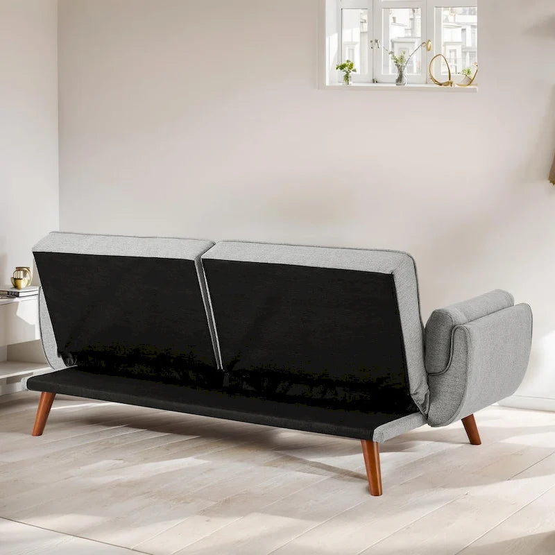 Canapé-lit futon convertible contemporain – 190 cm, revêtement en lin avec dossier réglable en deux parties