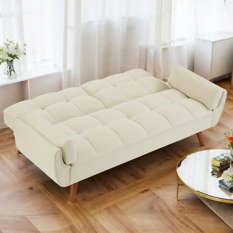 Canapé-lit futon convertible contemporain – 190 cm, revêtement en lin avec dossier réglable en deux parties