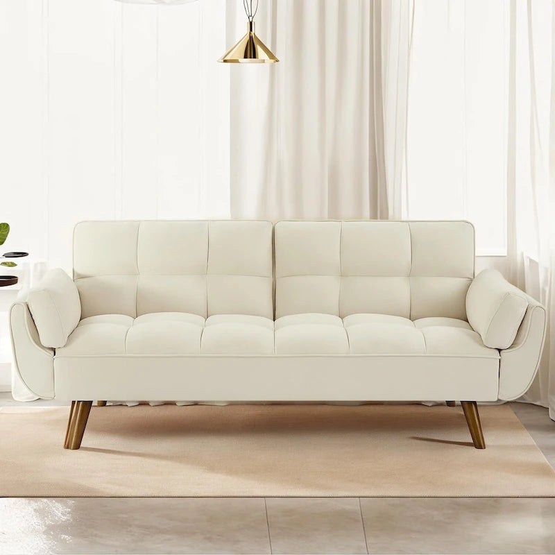 Canapé-lit futon convertible contemporain – 190 cm, revêtement en lin avec dossier réglable en deux parties