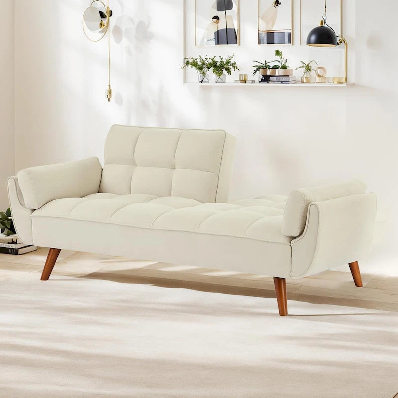 Canapé-lit futon convertible contemporain – 190 cm, revêtement en lin avec dossier réglable en deux parties