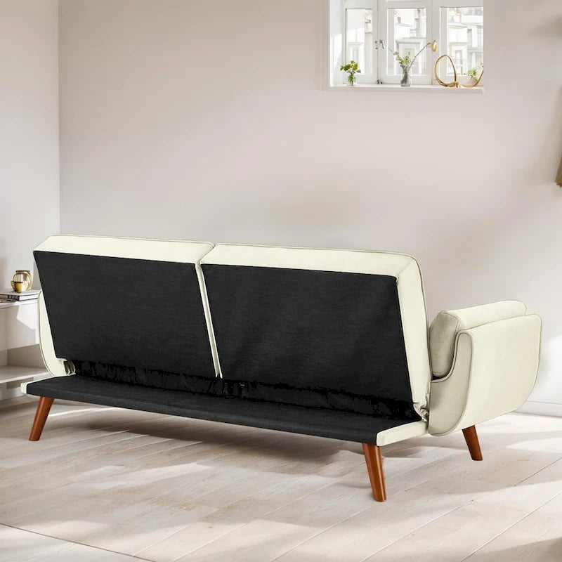 Canapé-lit futon convertible contemporain – 190 cm, revêtement en lin avec dossier réglable en deux parties