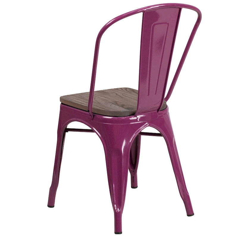 Chaise bistrot empilable style rustique moderne – Structure en métal thermolaqué avec assise en bois d'orme