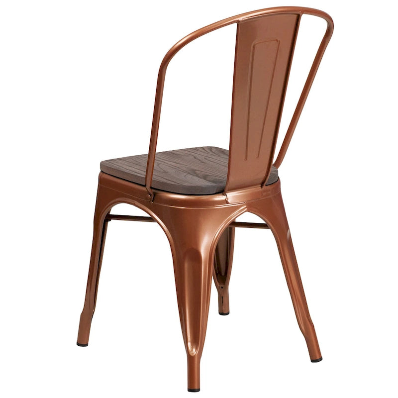 Chaise bistrot empilable style rustique moderne – Structure en métal thermolaqué avec assise en bois d'orme