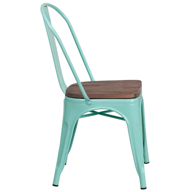Chaise bistrot empilable style rustique moderne – Structure en métal thermolaqué avec assise en bois d'orme
