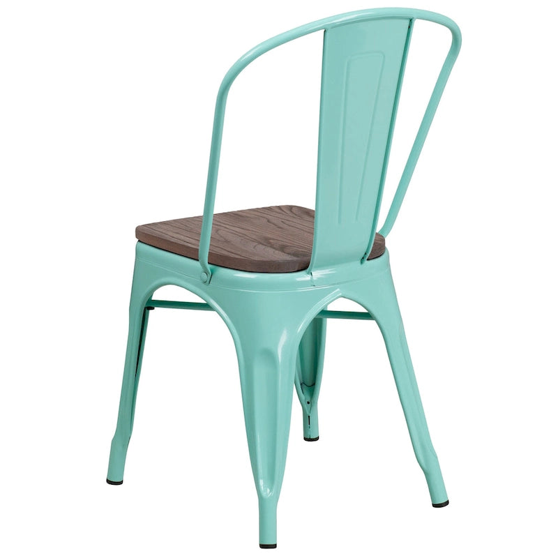 Chaise bistrot empilable style rustique moderne – Structure en métal thermolaqué avec assise en bois d'orme
