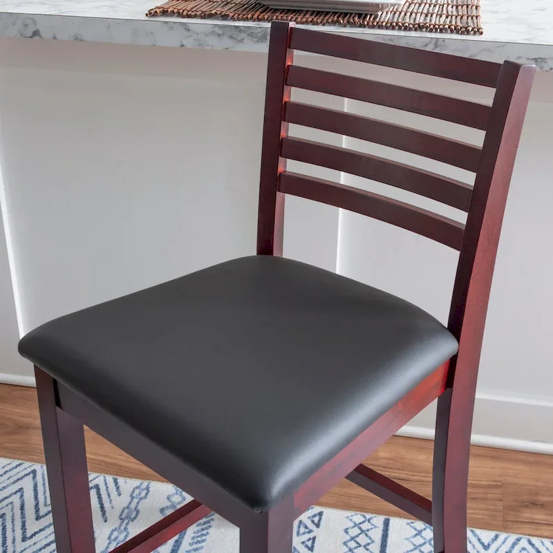 Tabouret de bar traditionnel à dossier échelle – Assise rembourrée de 61 cm