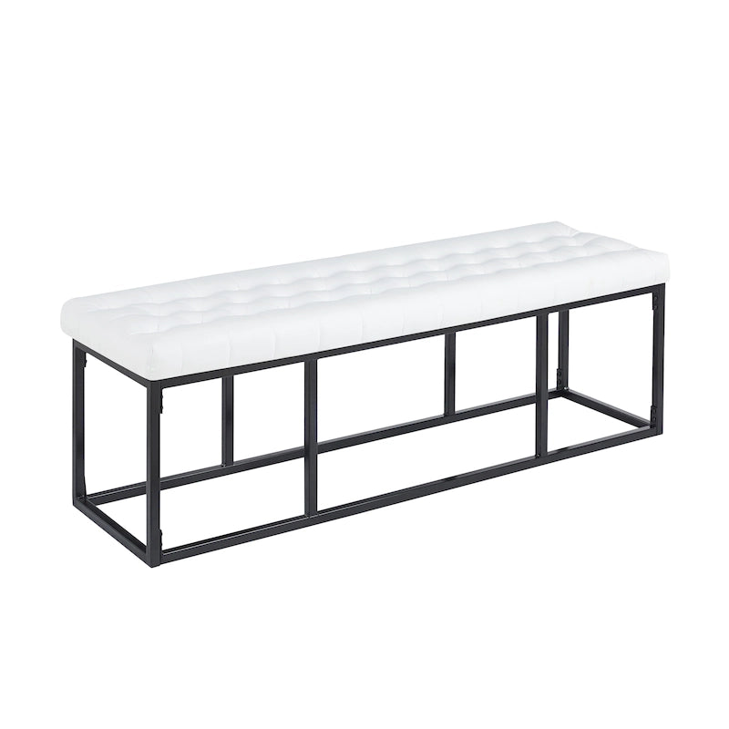 Banc d'appoint industriel moderne capitonné – Assise en similicuir avec structure géométrique en métal