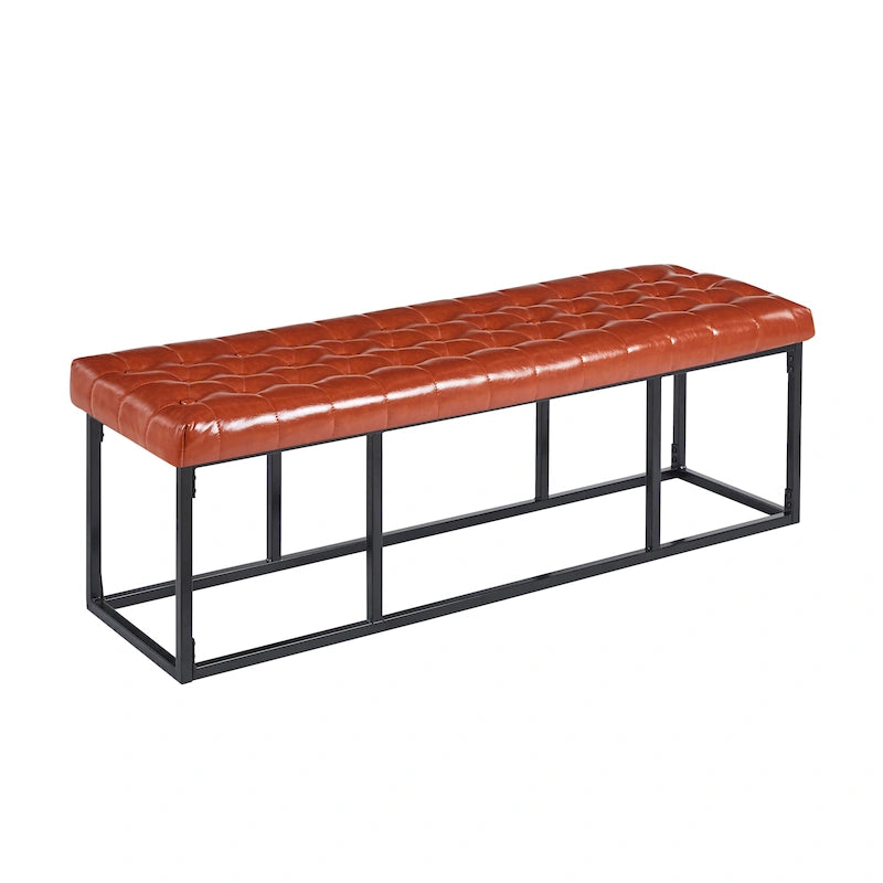 Banc d'appoint industriel moderne capitonné – Assise en similicuir avec structure géométrique en métal