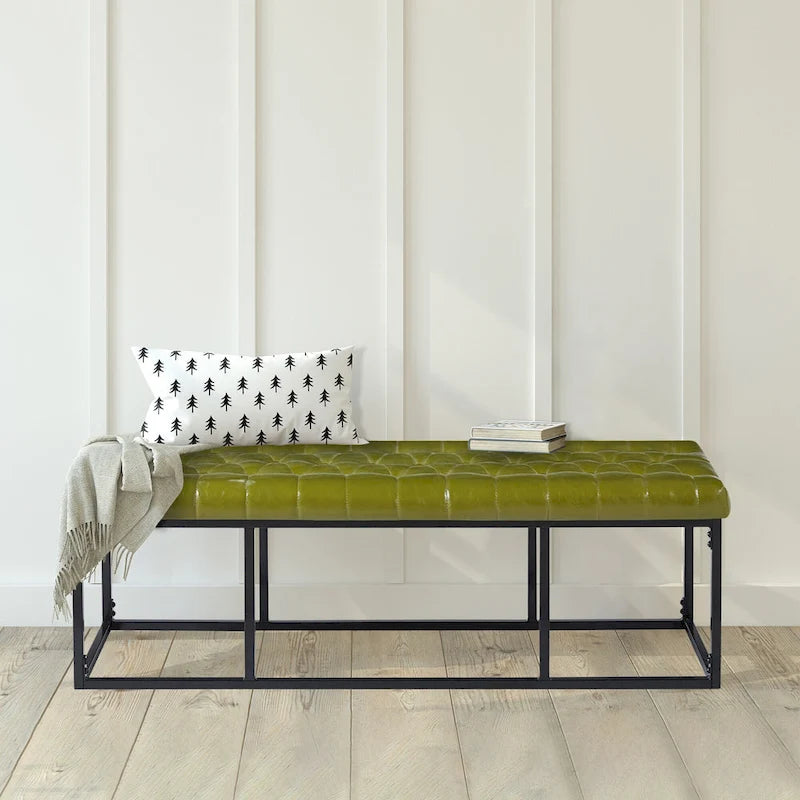 Banc d'appoint industriel moderne capitonné – Assise en similicuir avec structure géométrique en métal