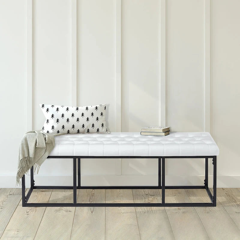 Banc d'appoint industriel moderne capitonné – Assise en similicuir avec structure géométrique en métal