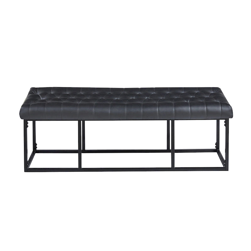 Banc d'appoint industriel moderne capitonné – Assise en similicuir avec structure géométrique en métal