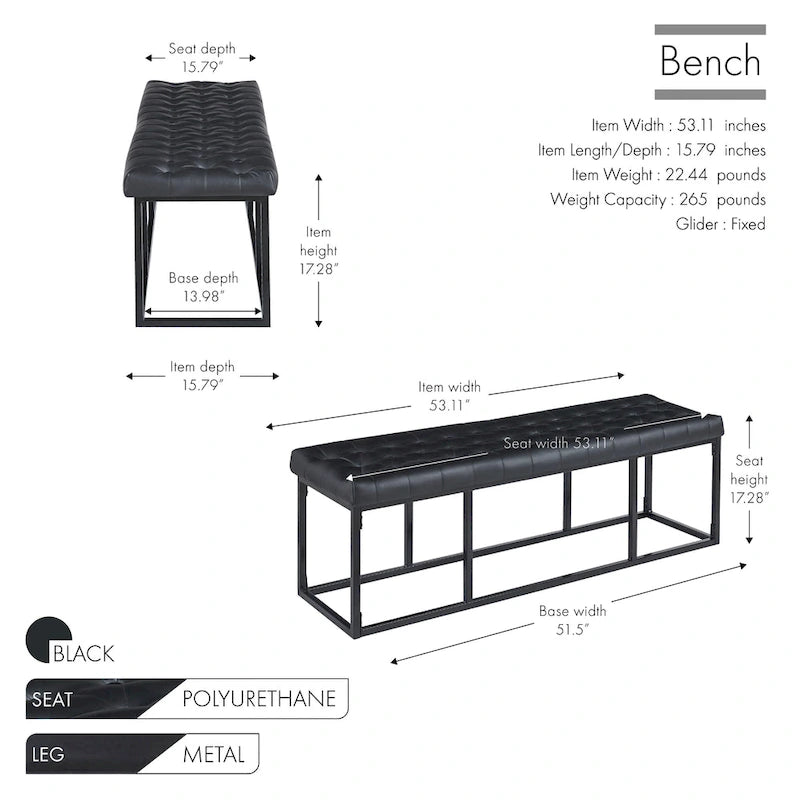 Banc d'appoint industriel moderne capitonné – Assise en similicuir avec structure géométrique en métal