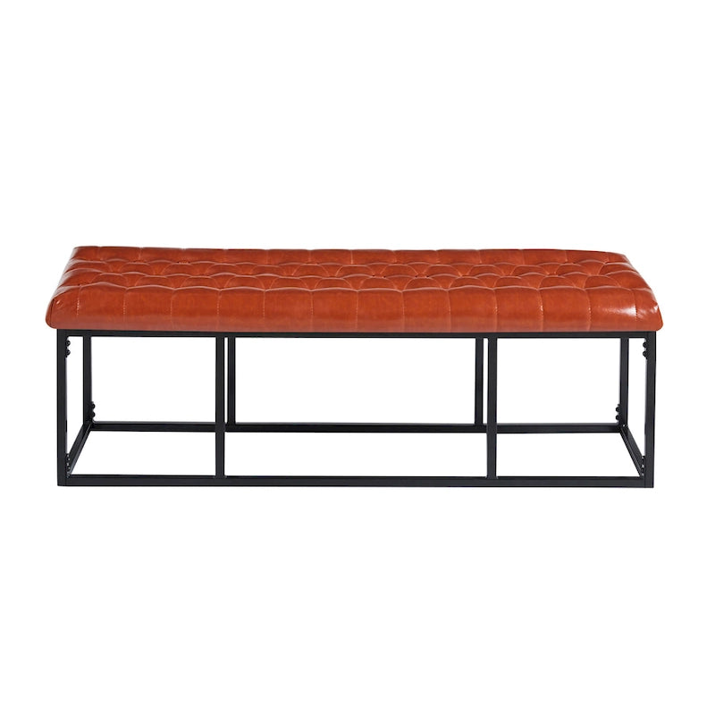 Banc d'appoint industriel moderne capitonné – Assise en similicuir avec structure géométrique en métal