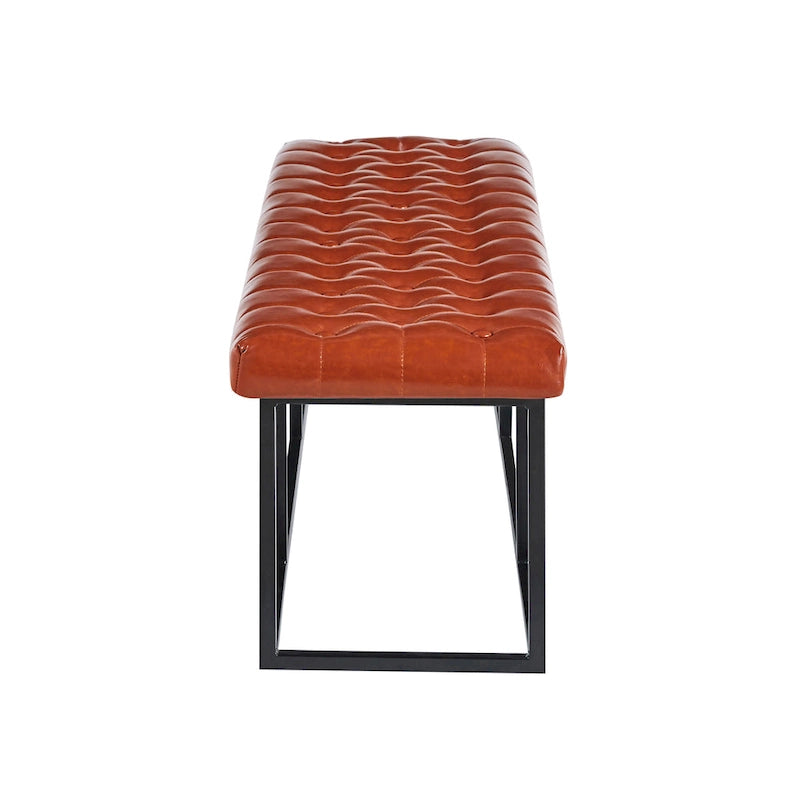 Banc d'appoint industriel moderne capitonné – Assise en similicuir avec structure géométrique en métal
