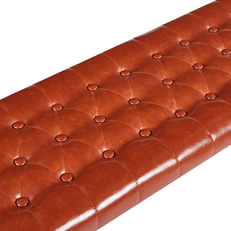 Banc d'appoint industriel moderne capitonné – Assise en similicuir avec structure géométrique en métal