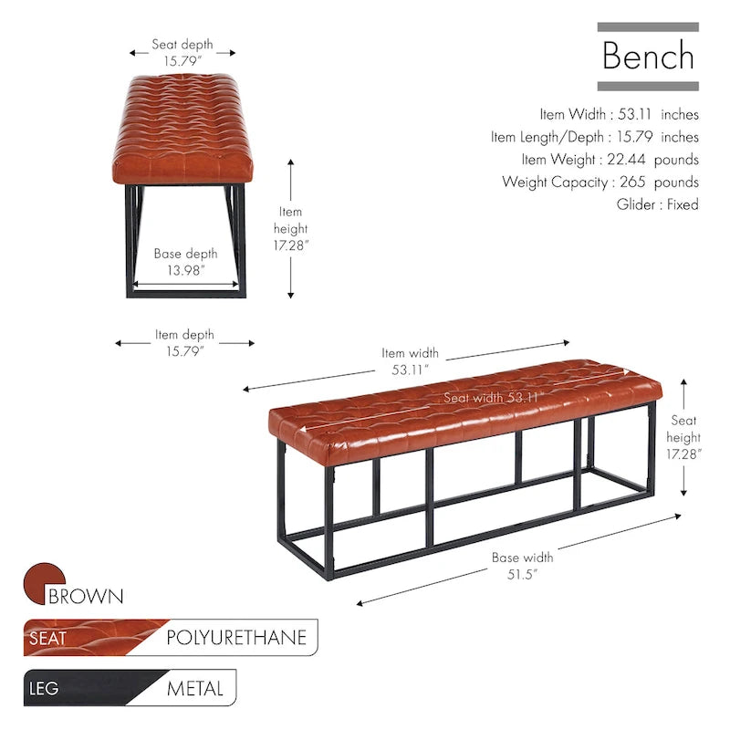 Banc d'appoint industriel moderne capitonné – Assise en similicuir avec structure géométrique en métal