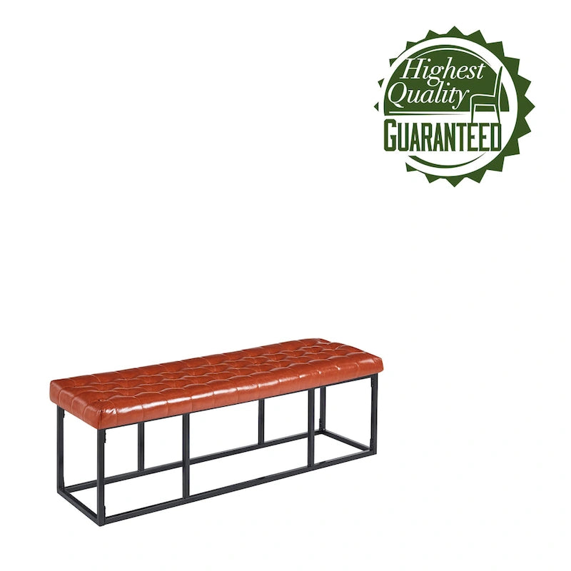 Banc d'appoint industriel moderne capitonné – Assise en similicuir avec structure géométrique en métal